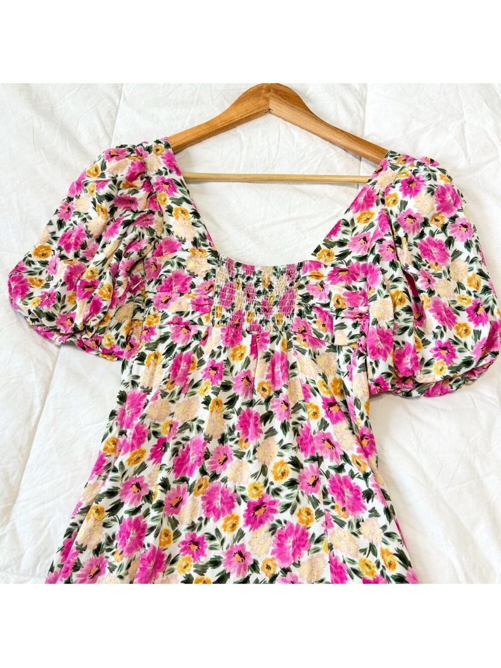For Love and Lemons Sasha Pink Floral Puff Sleeve Mini Dress size M - Picture 3 of 16